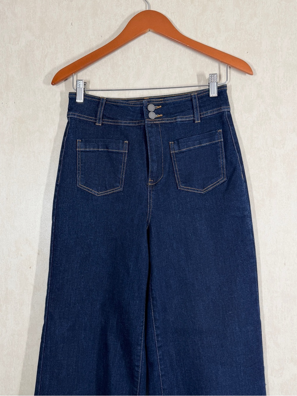 OAT New York Women’s Wide Leg High Rise Dark Wash Patch Pocket Jeans 4/27 - Picture 3 of 13